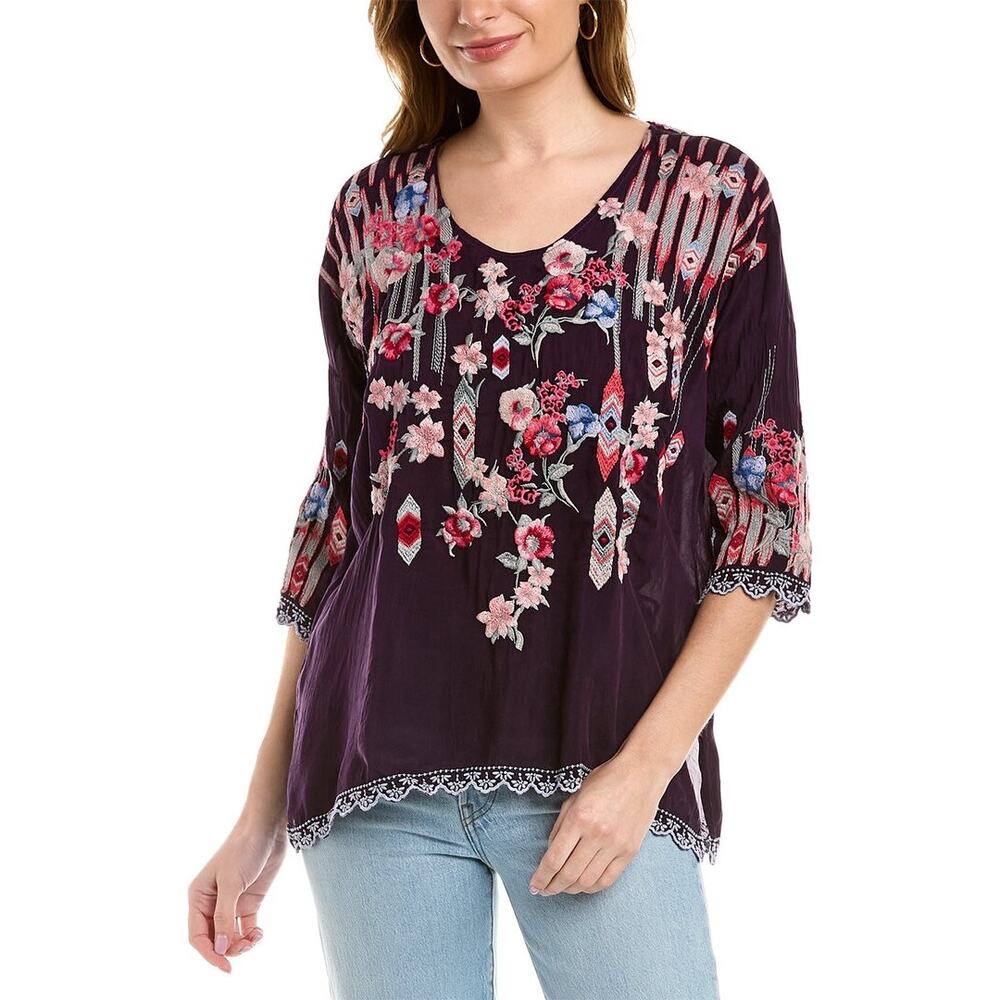 Johnny Was Purple Embroidered top